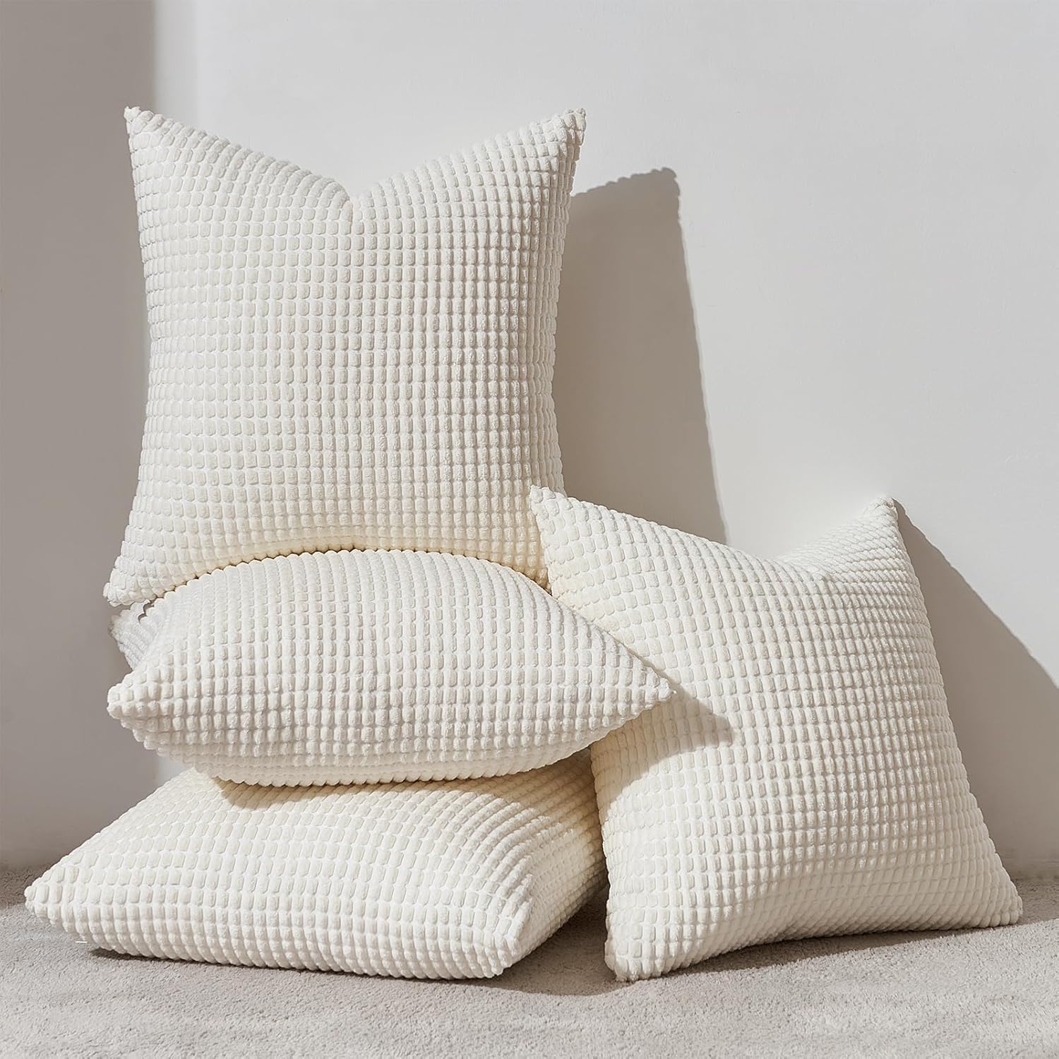 Boho Beige Throw Pillow Cover — 24" — Cream
