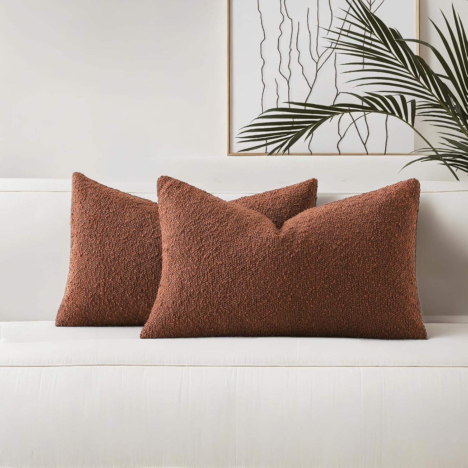 Boucle Boho Beige Pillow Cover — 18" — Rust
