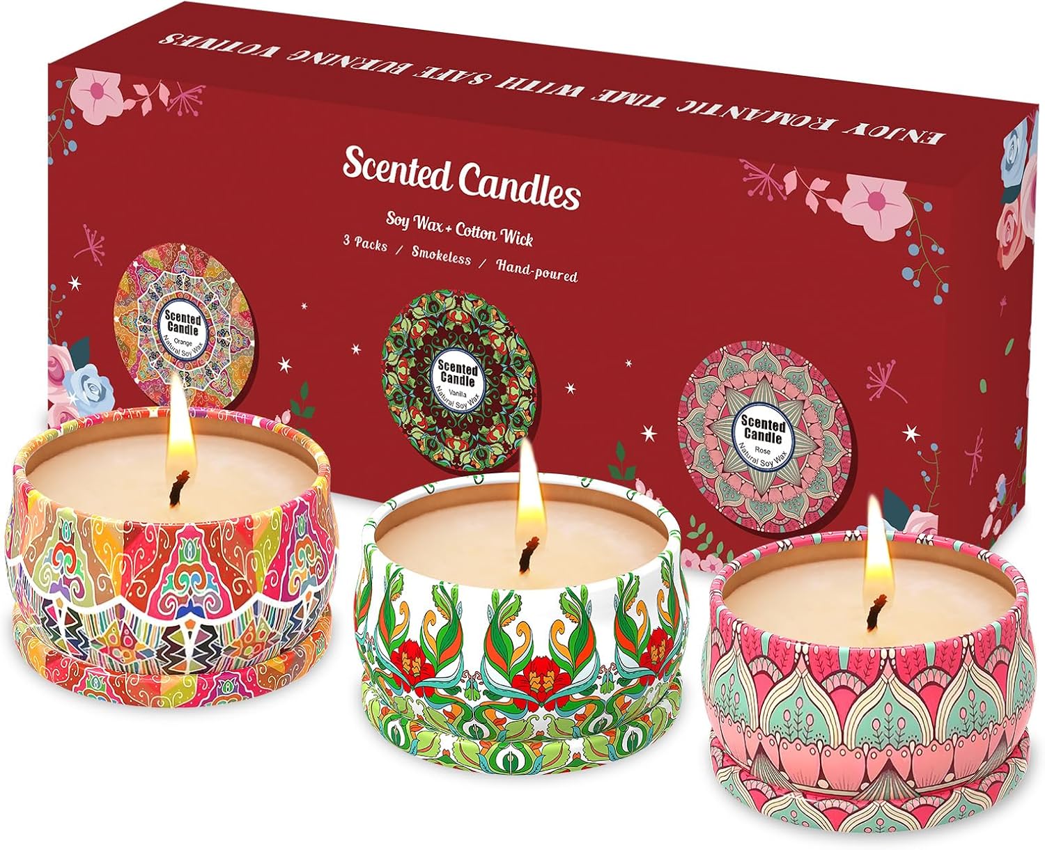 Soy Wax Scented Candle — Rose, Vanilla, Orange