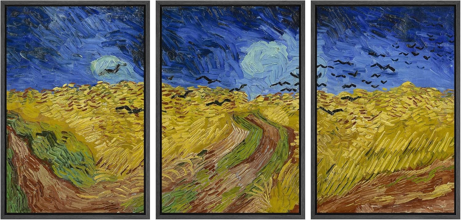 Framed Beige Wall Art — 24" — 24" x 36" x 3 Panels BLACK