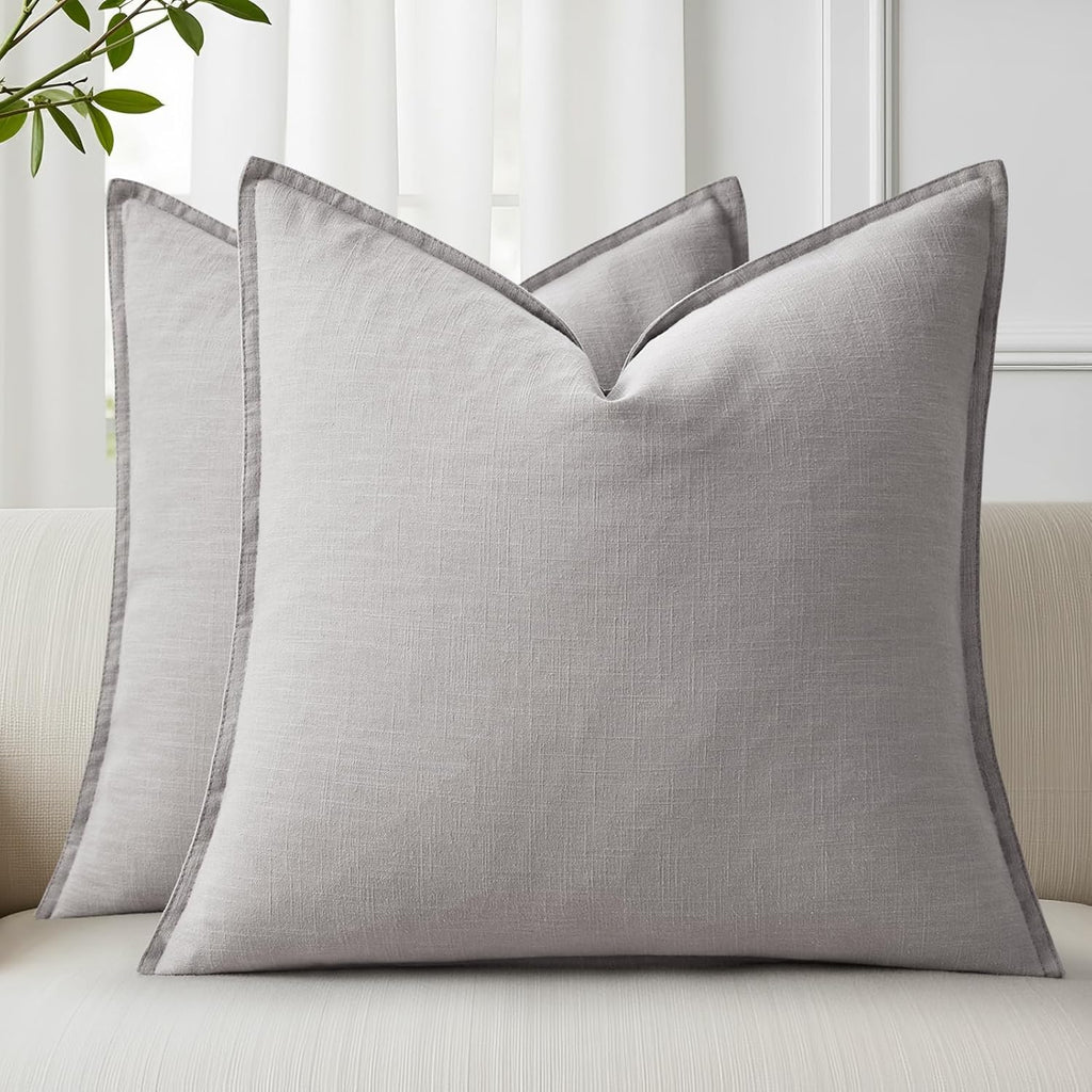 Linen Boho Beige Throw Pillow Cover — 20" — Light Grey