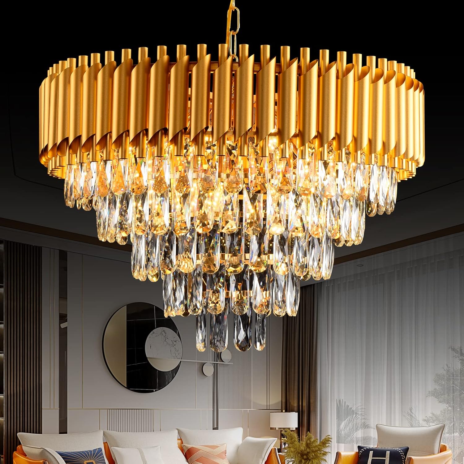 Round Luxe Black Chandelier — 5-Light — Gold