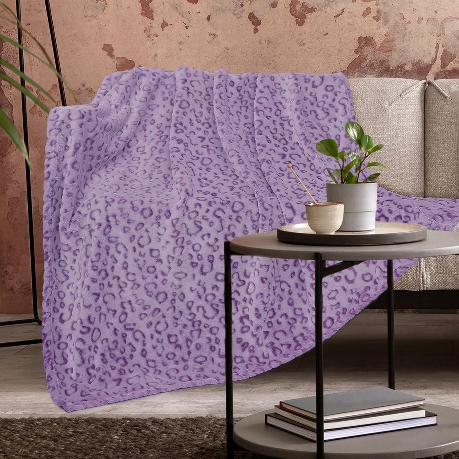 Black Throw Pillow — 50" — Purple Leopard