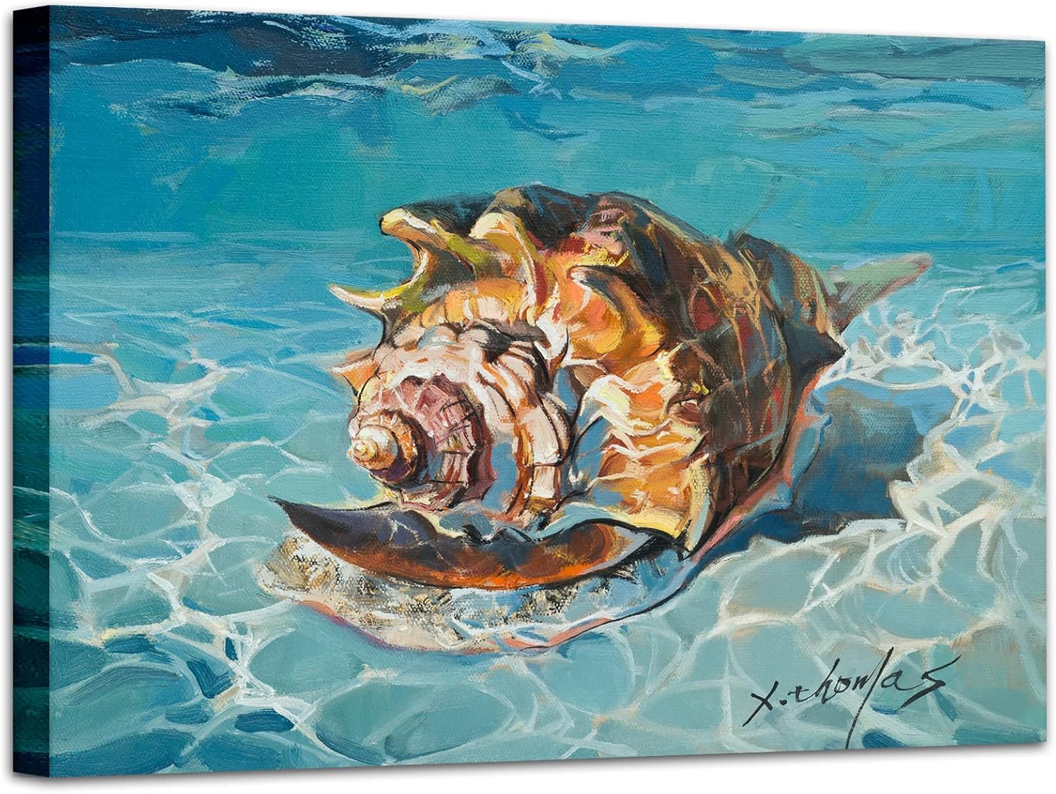 Framed Grey Canvas Wall Art — 16" — Conch-B style