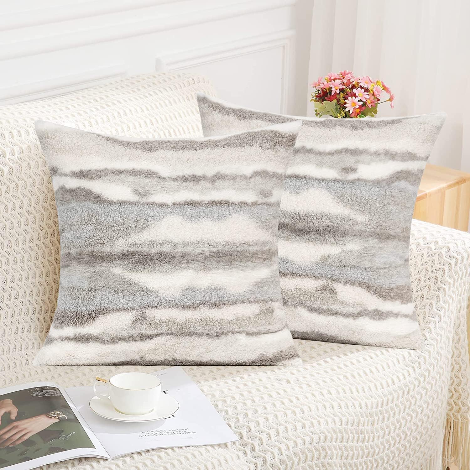 Boucle Boho Beige Throw Pillow Cover — 18" — Grey