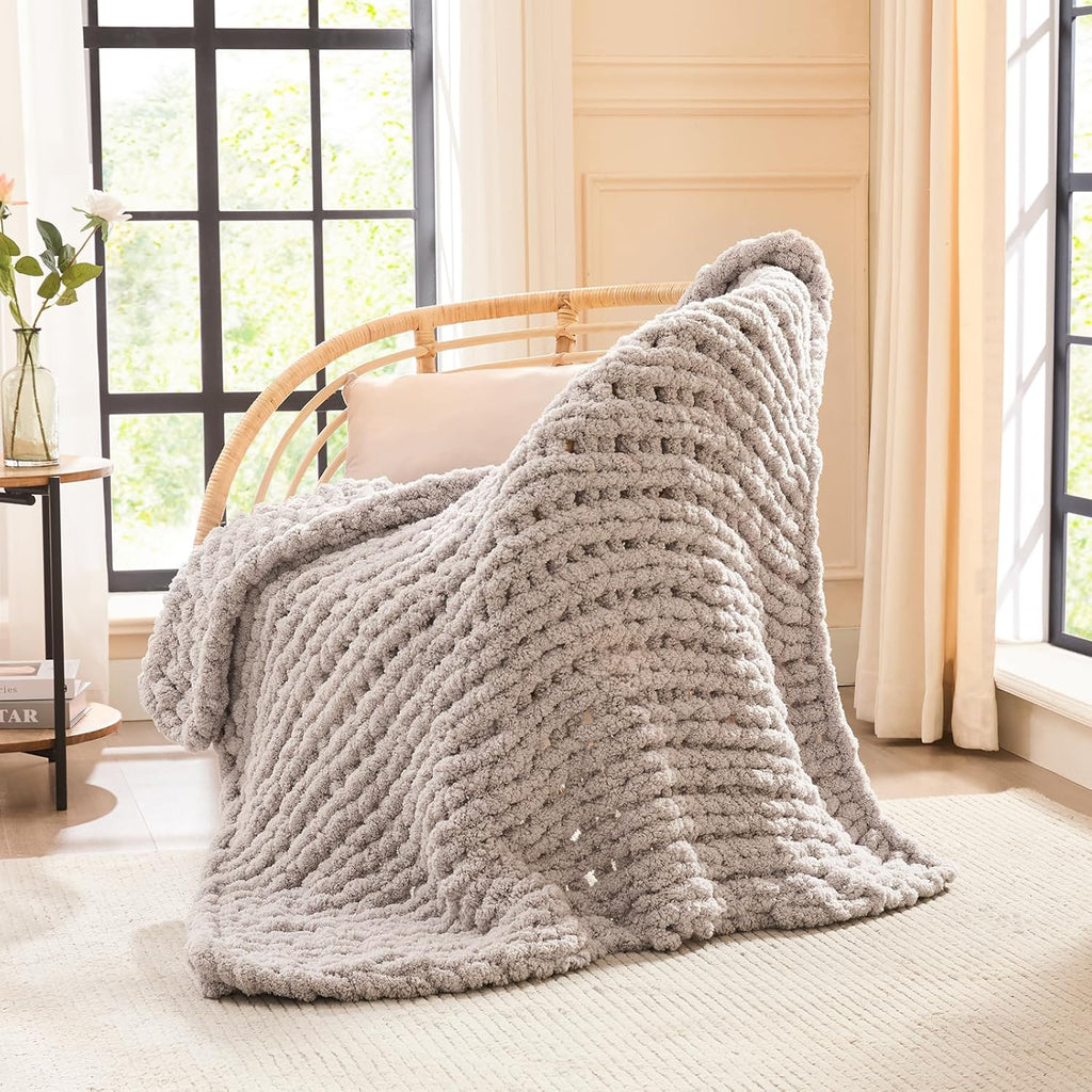 Knit Beige Throw Pillow — 50" — Grey