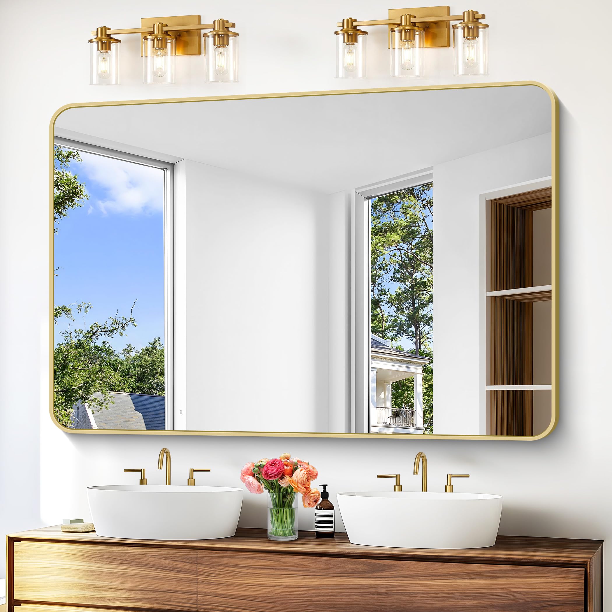 Round Luxe Beige Wall Mirror — 60"