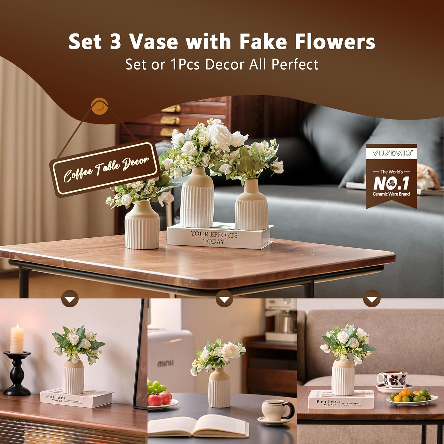 Boho Ceramic Vase Set — Set of 3 - View 3