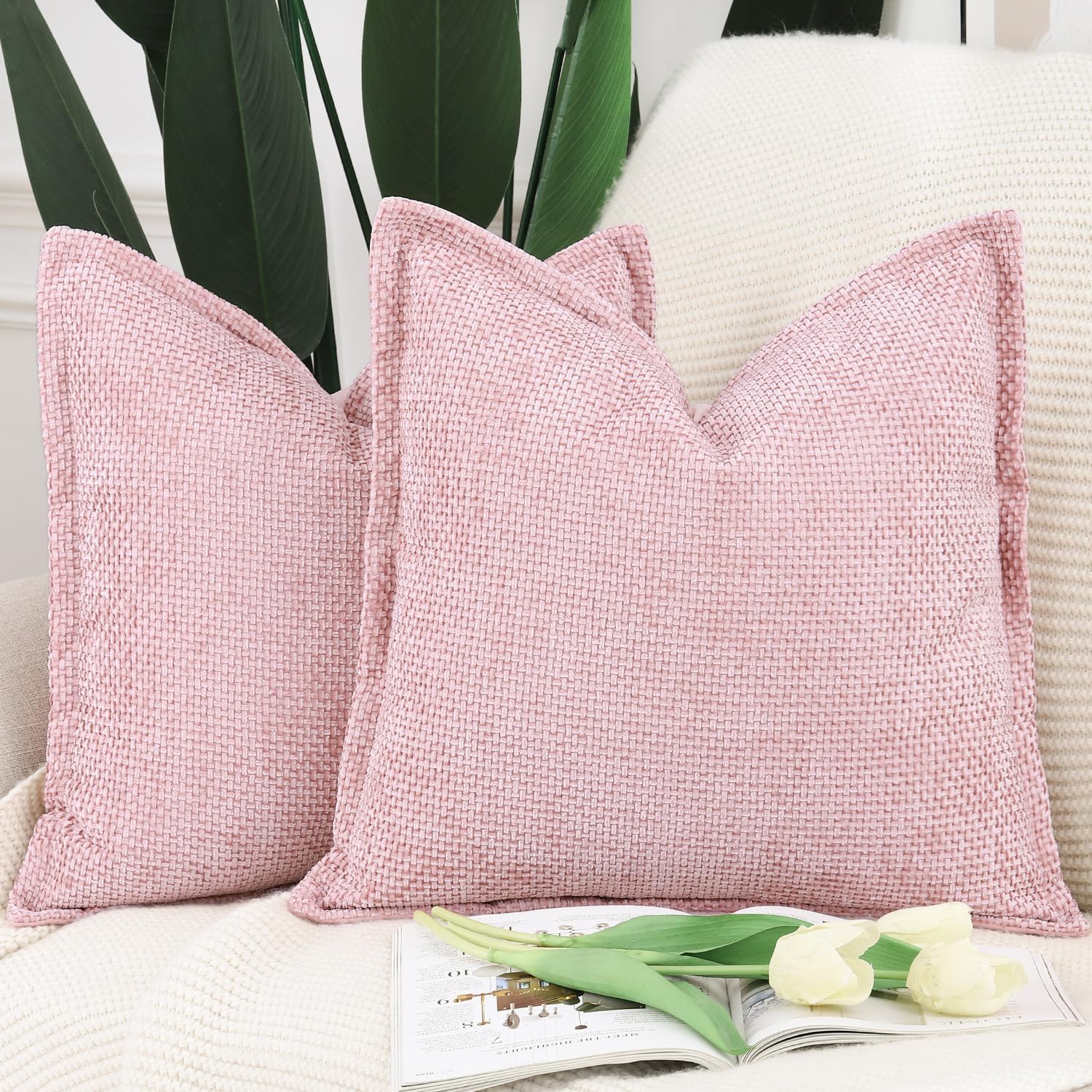 Velvet Boho Beige Throw Pillow Cover — 18" — Pink