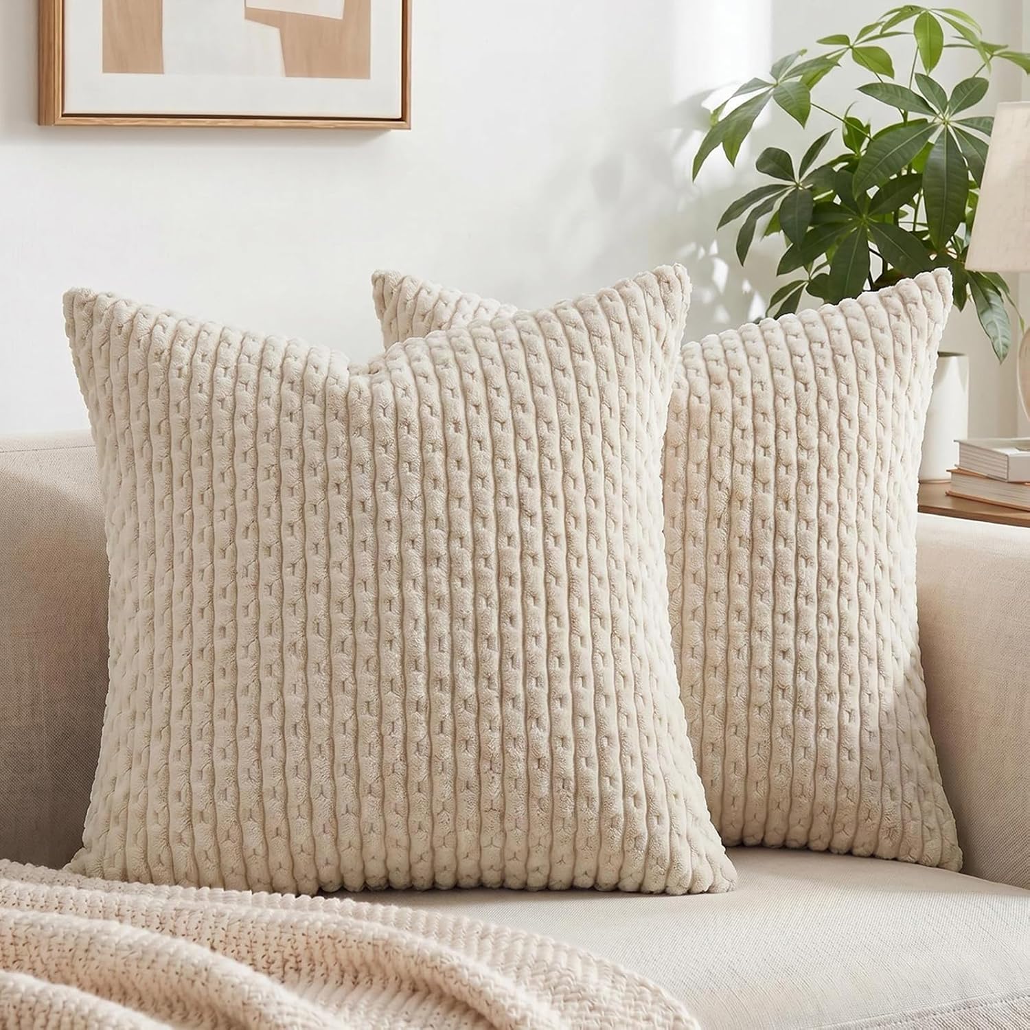 Boho Beige Throw Pillow Cover — 18" — 18" x 18" (Pack of 2)
