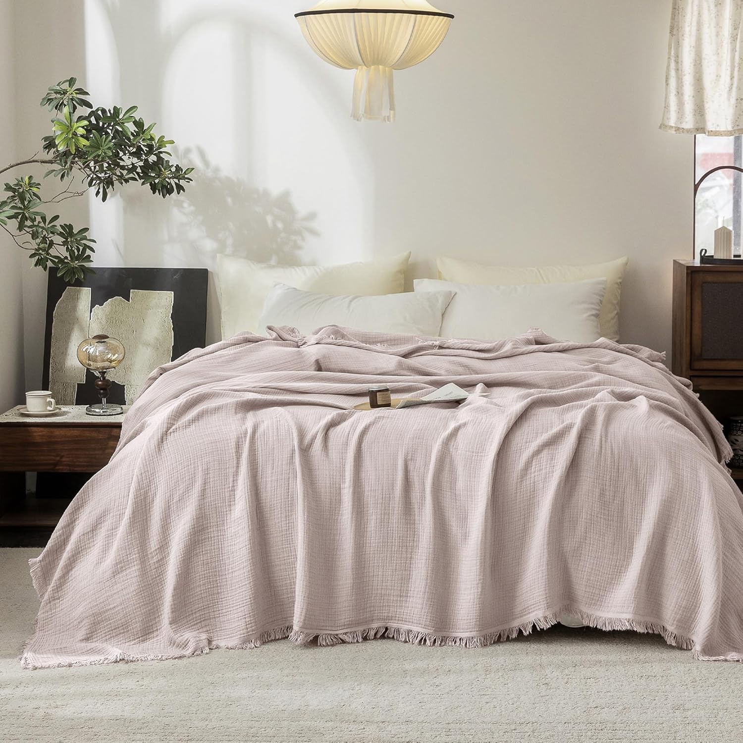 Beige Throw Pillow — 104" — Greyish Pink