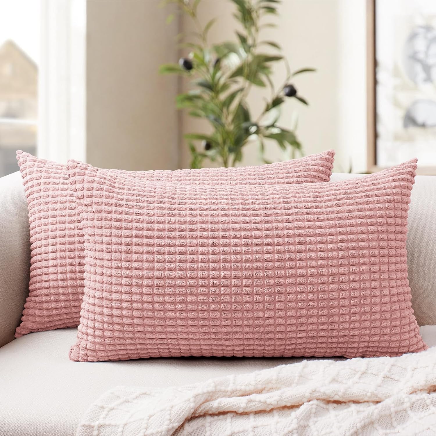 Boho Beige Throw Pillow Cover — 18" — Yml Pink