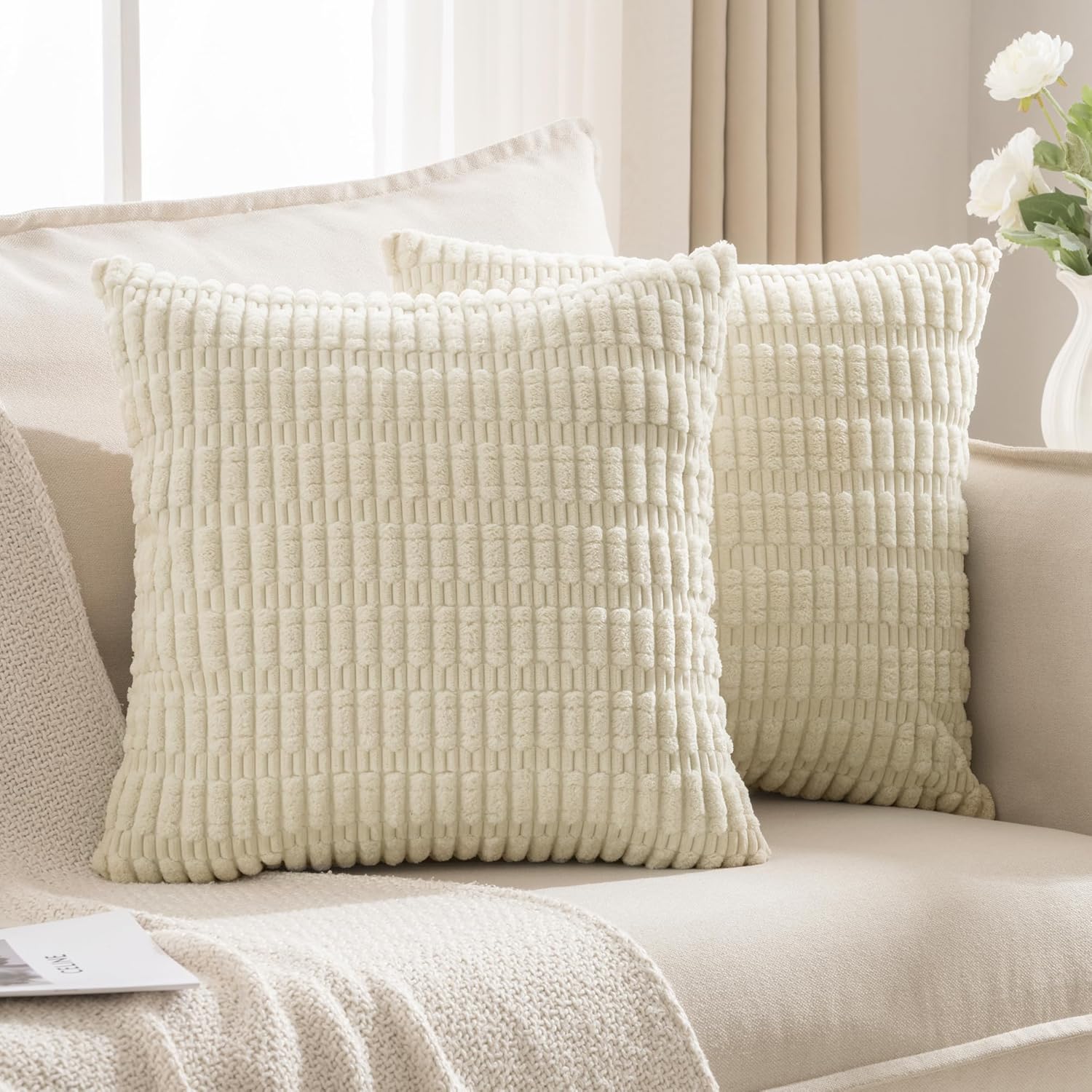 Boho Beige Throw Pillow Cover — 24" — 24" x 24" (Pack of 2)