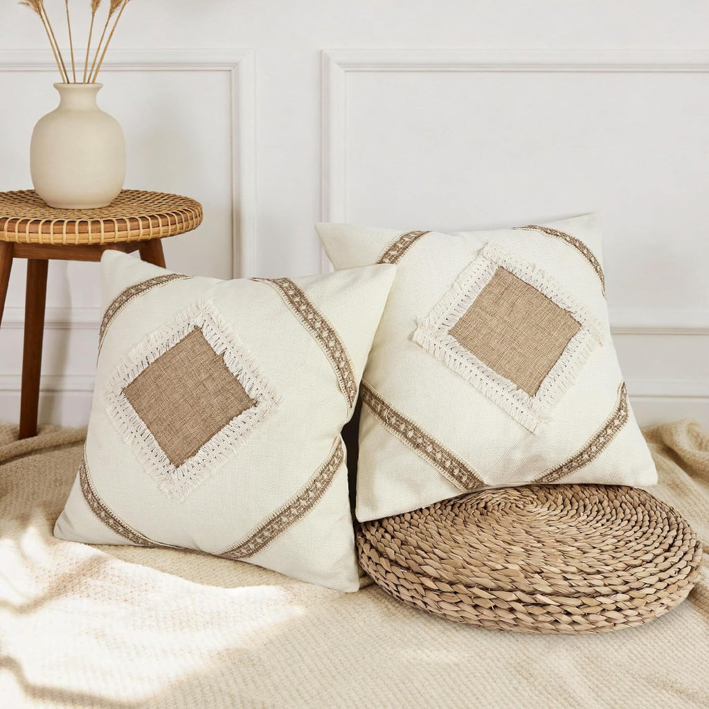 Linen Boho Beige Throw Pillow Cover — 18" - View 7