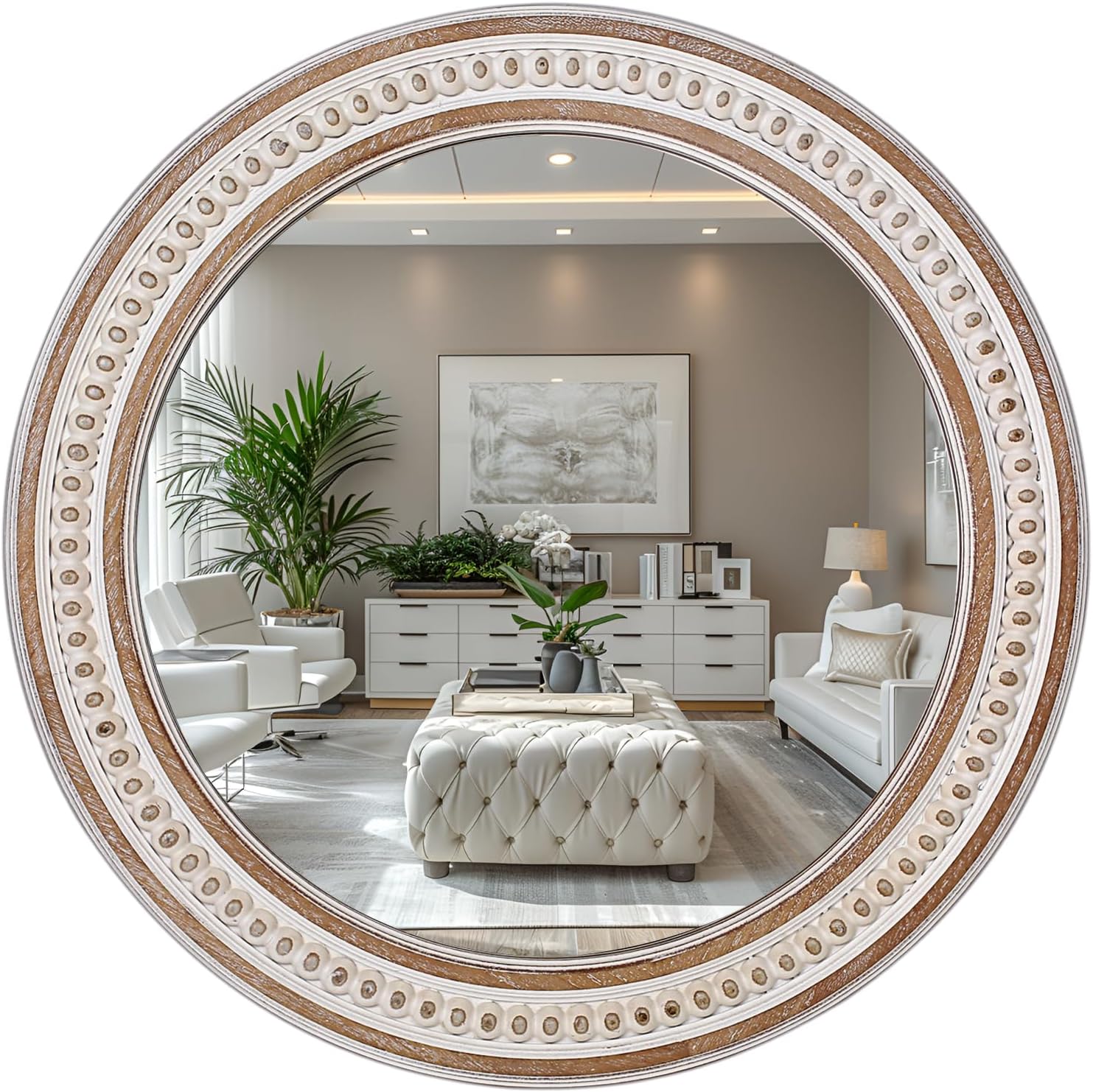 Round Farmhouse Wood Wall Mirror — 24" — Style 1