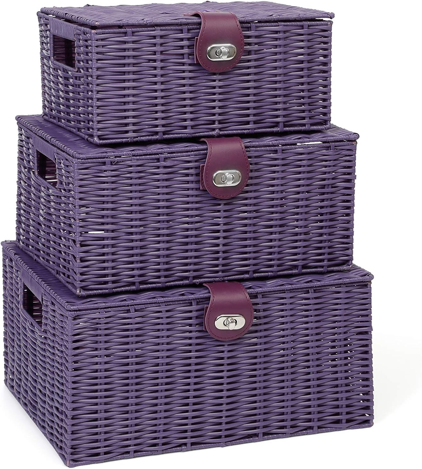 Boho Black Storage Basket — Set of 3 — Purple