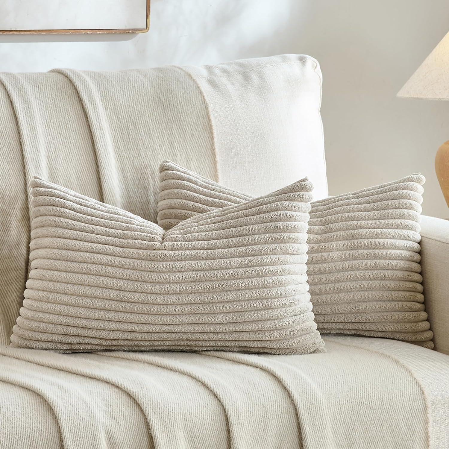Boho Beige Throw Pillow Cover — 18" — 20" x 12" (Pack of 2)