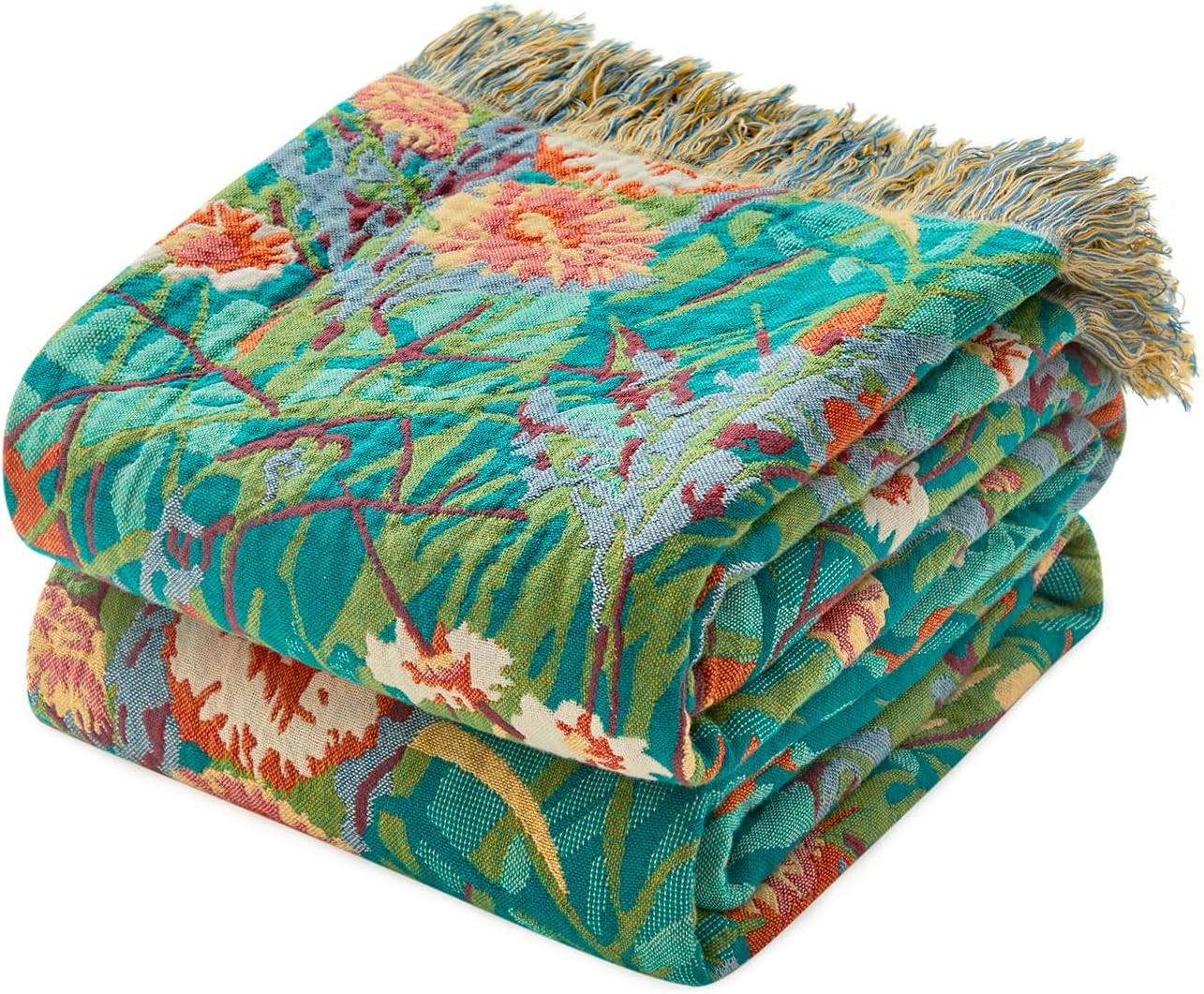 Boho Blue Throw Pillow — 50" — Flower-green
