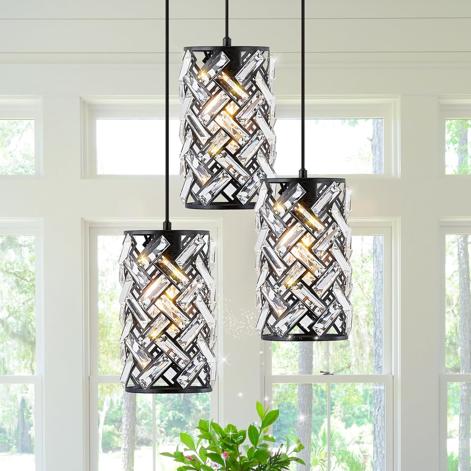 Round Luxe Black Chandelier — Black Round 3-Light
