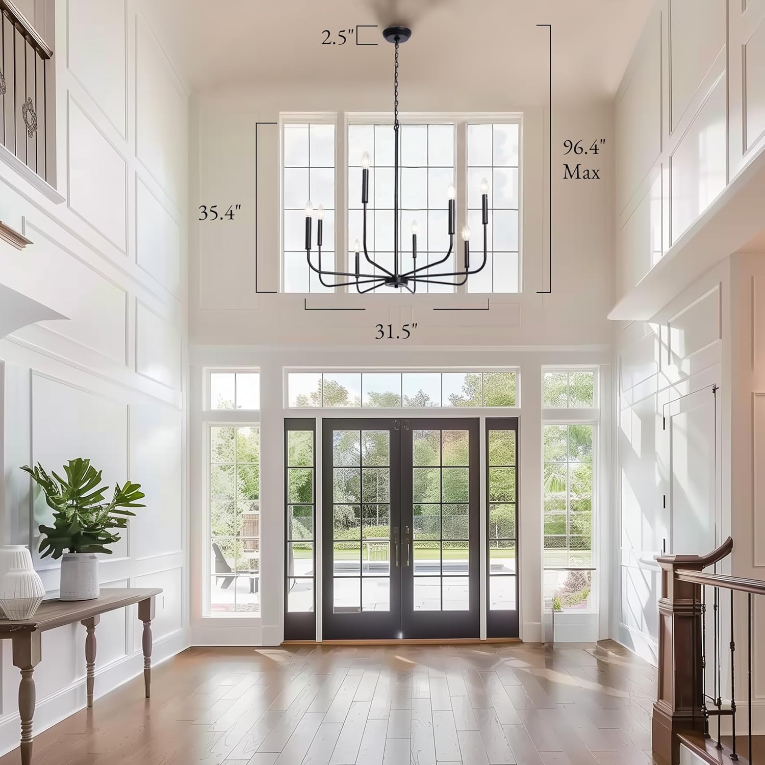 Farmhouse Black Chandelier — 8-Light - View 2