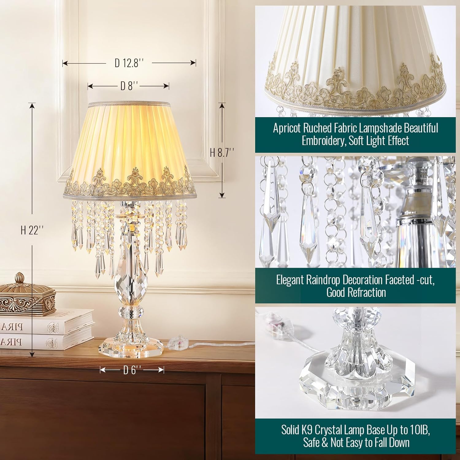 Dimmable Farmhouse White Nightstand Lamp — 22.8" - View 9