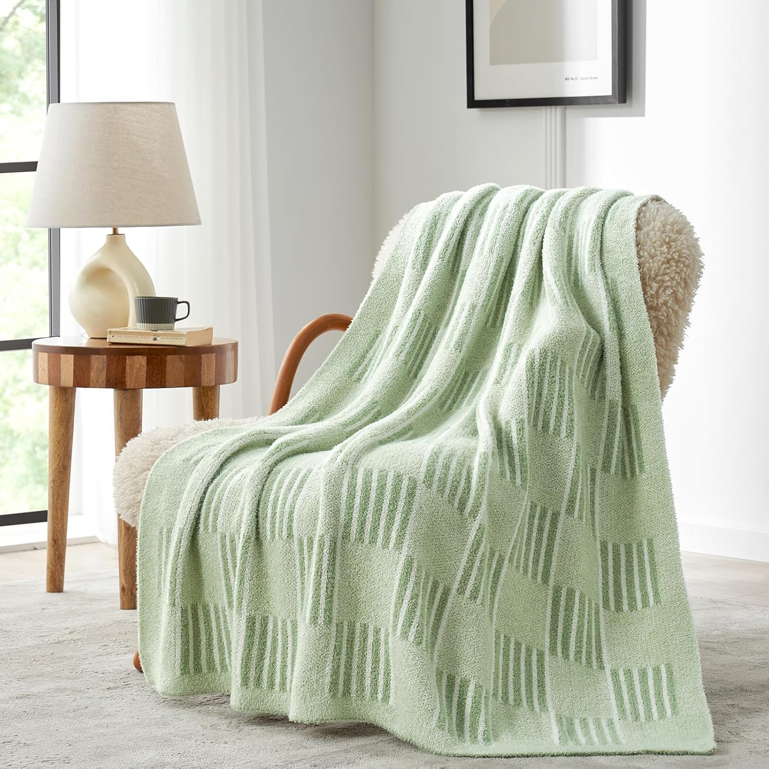 Knit Beige Throw Pillow — 50" — Heather Sage Green