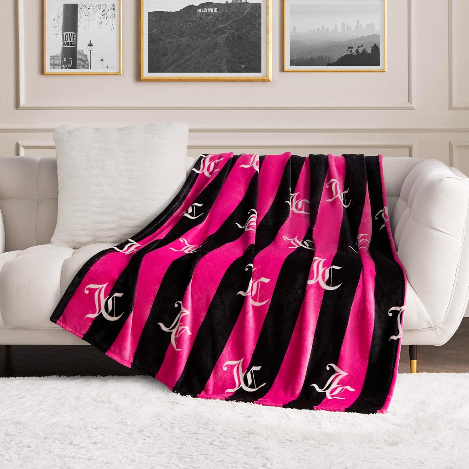 Black Throw Pillow — 50" — Hot Pink