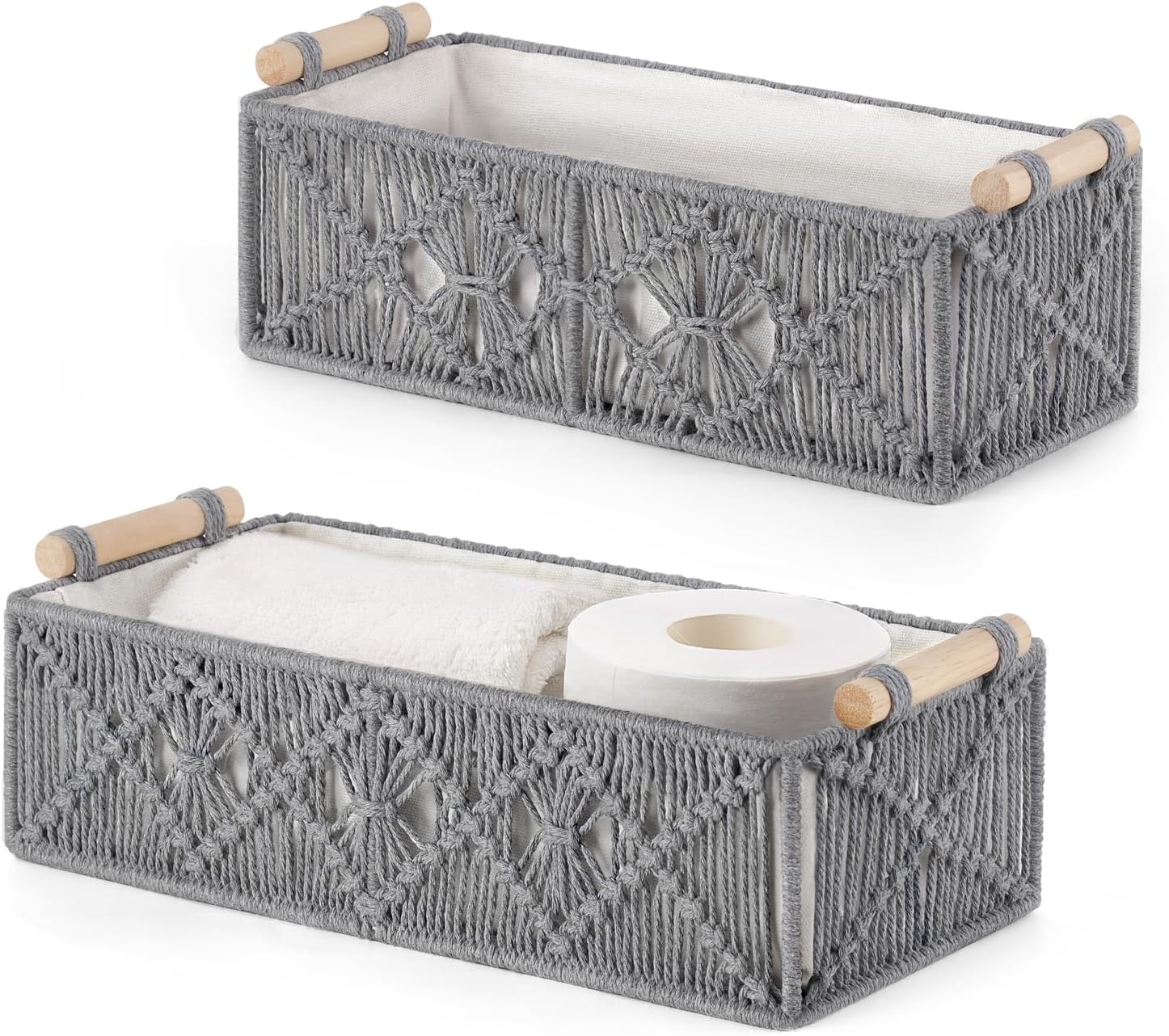 Boho Brown Storage Basket — Set of 2 — Grey