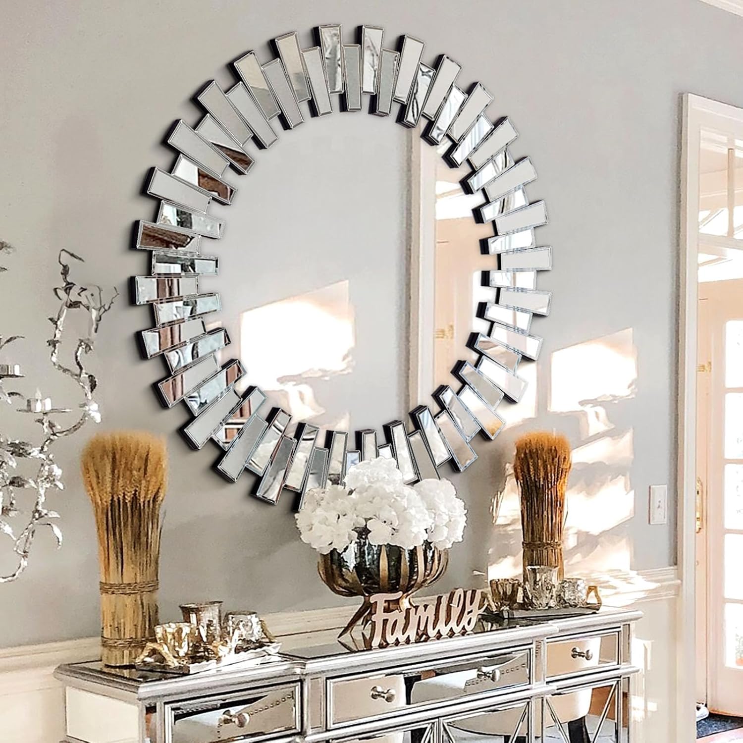 Beveled Modern Glass Round Mirror — 32" — 40"L x 40"W