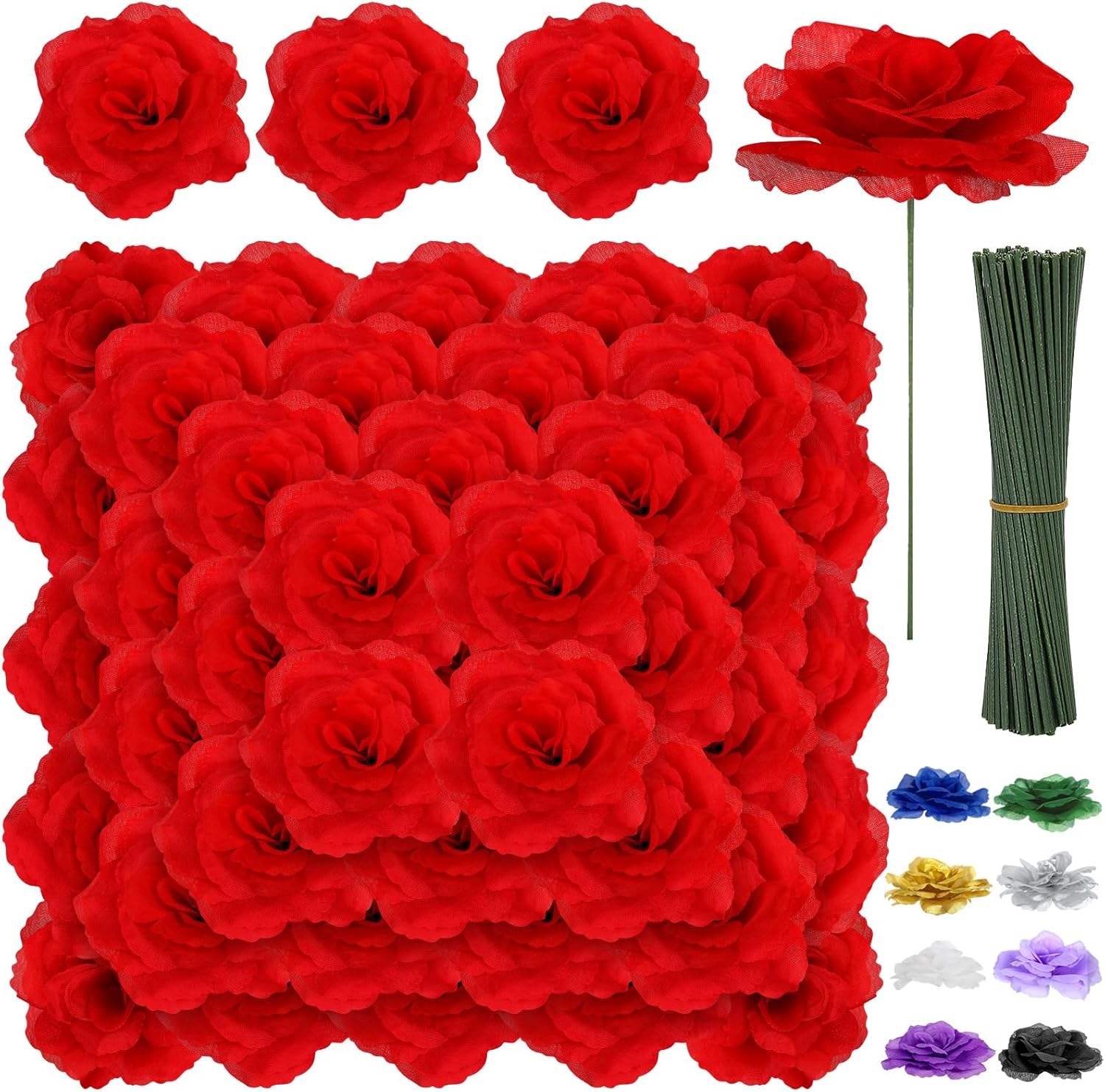Luxe Black Artificial Flowers — 3.1" — Red Color