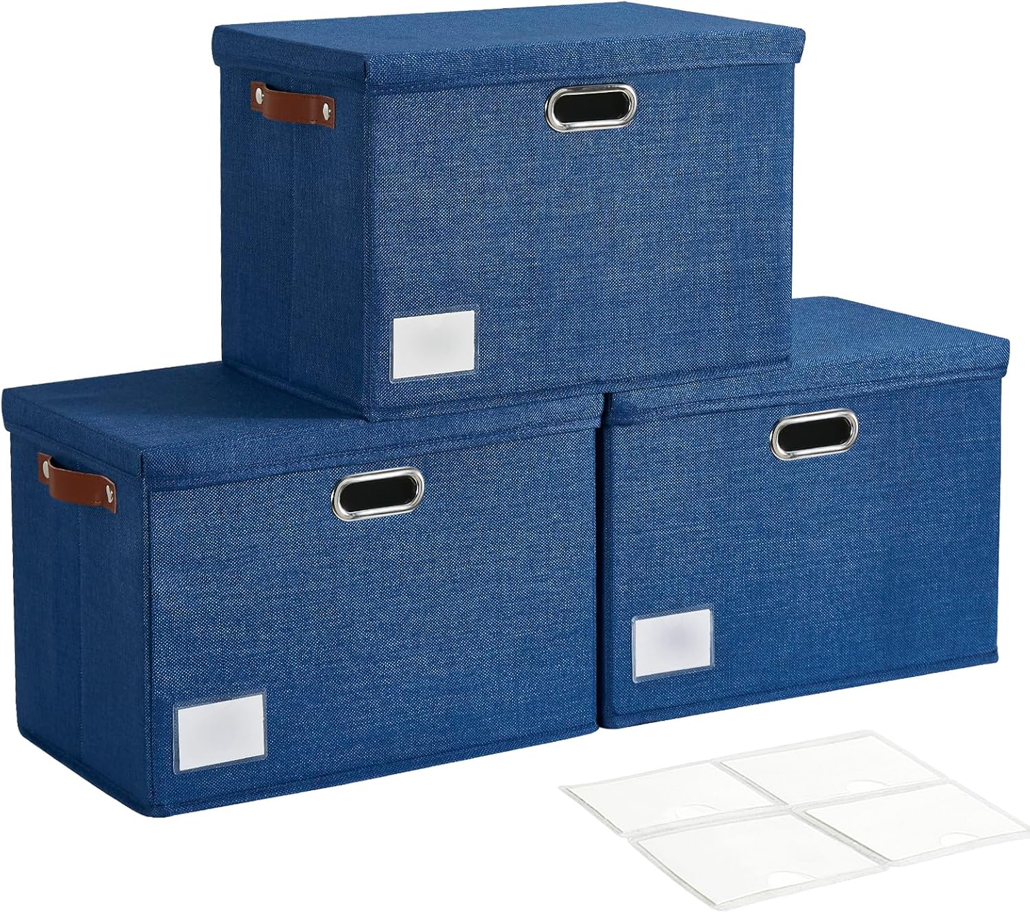 Beige Storage Bin — 17" — Navy