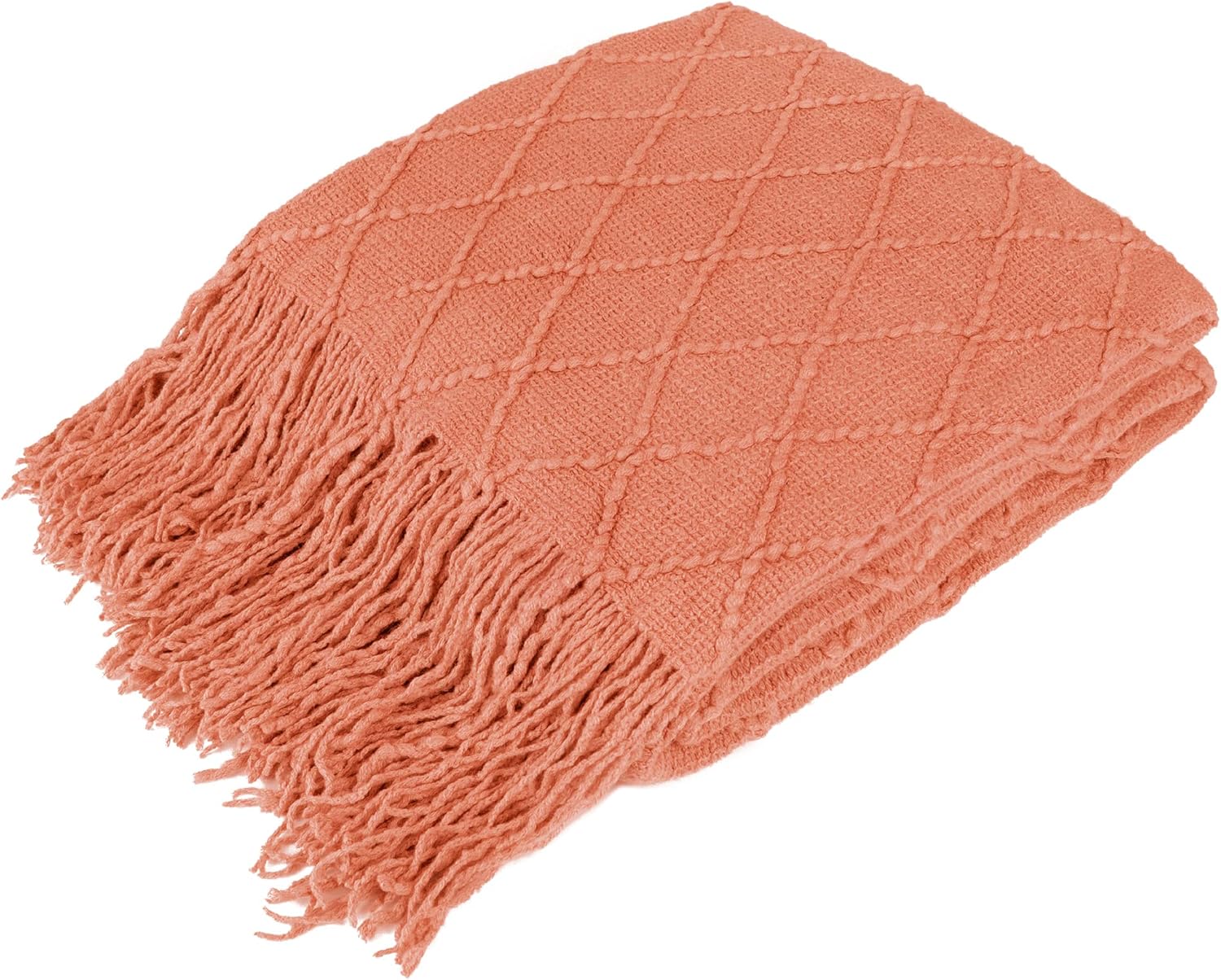 Knit Boho Beige Throw Pillow — 60" — Coral Orange