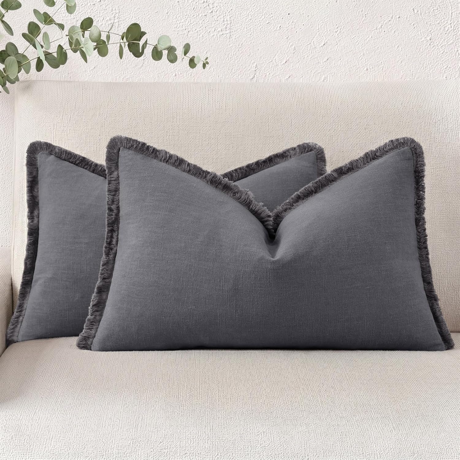 Linen Boho Beige Throw Pillow Cover — 18" — Dark Grey