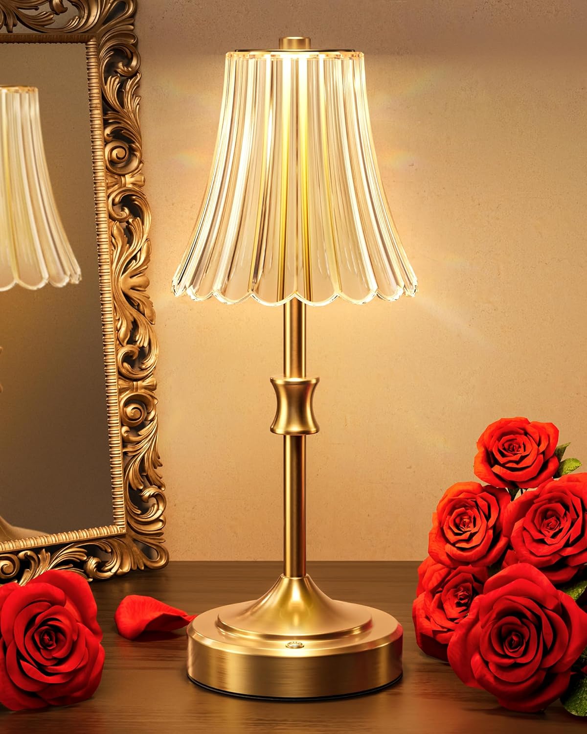 Cordless Luxe Glass Table Lamp — Flower Lampshade