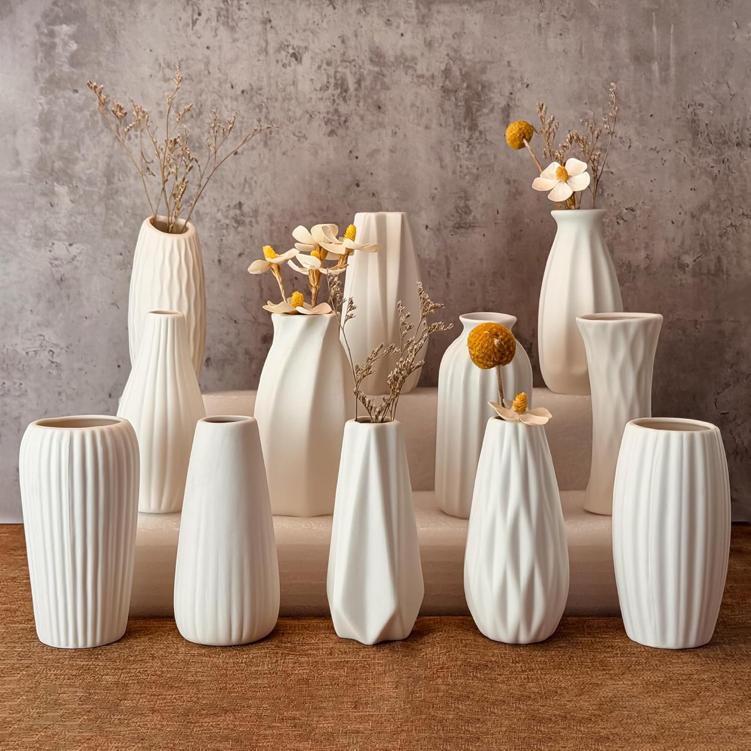 Boho White Flower Vase — Set of 10 — White-12