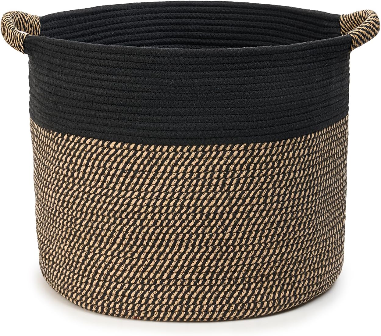 Round Boho Black Throw Pillow — 16" — Black/Mixed Jute