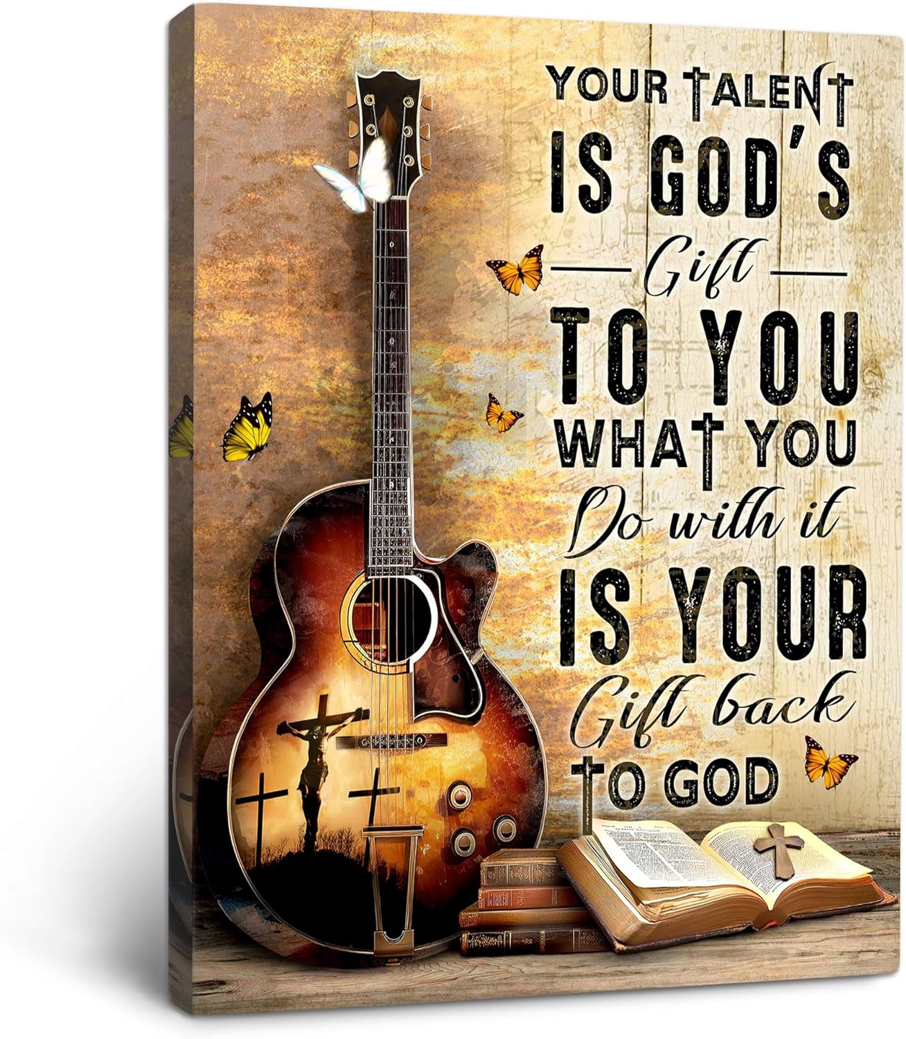 Framed Farmhouse Fabric Wall Decor — 12" — Guitar