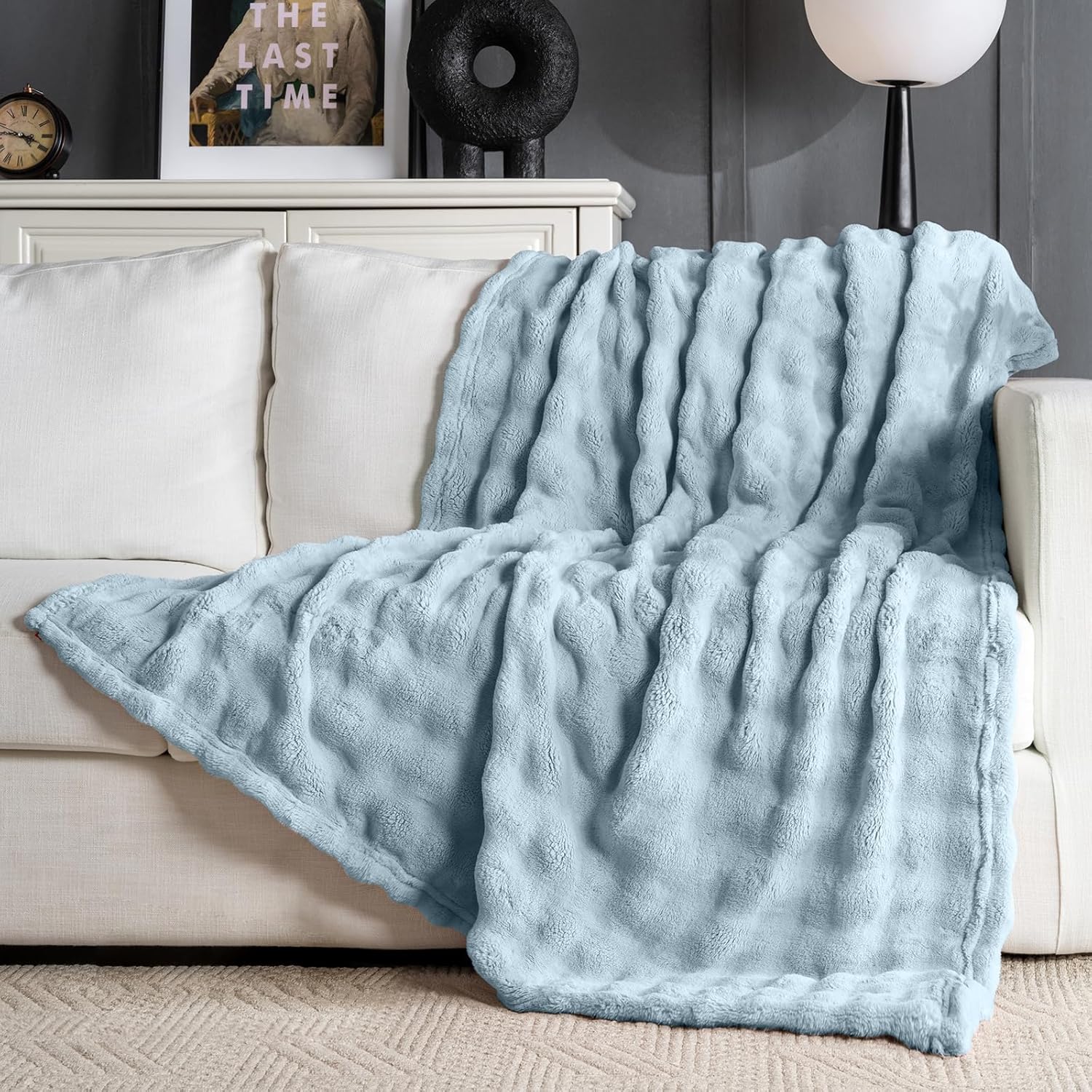 Beige Throw Pillow — 50" — Light Blue
