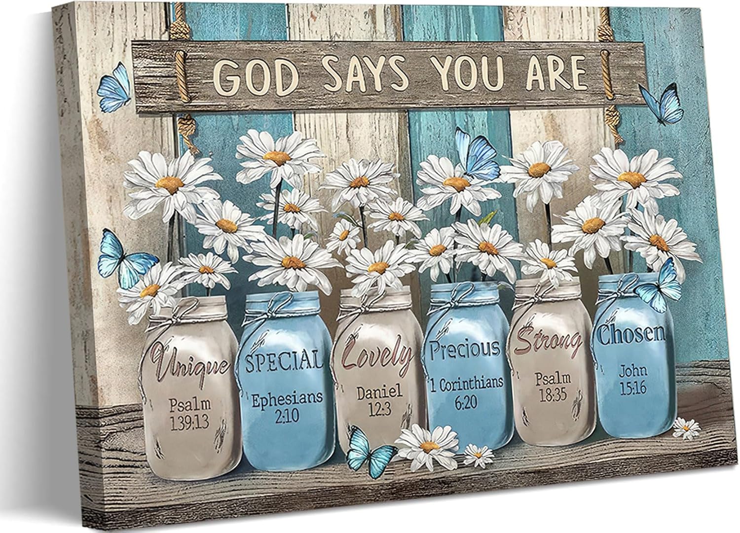 Farmhouse Blue Canvas Wall Art — 12" — Scripture Daisy