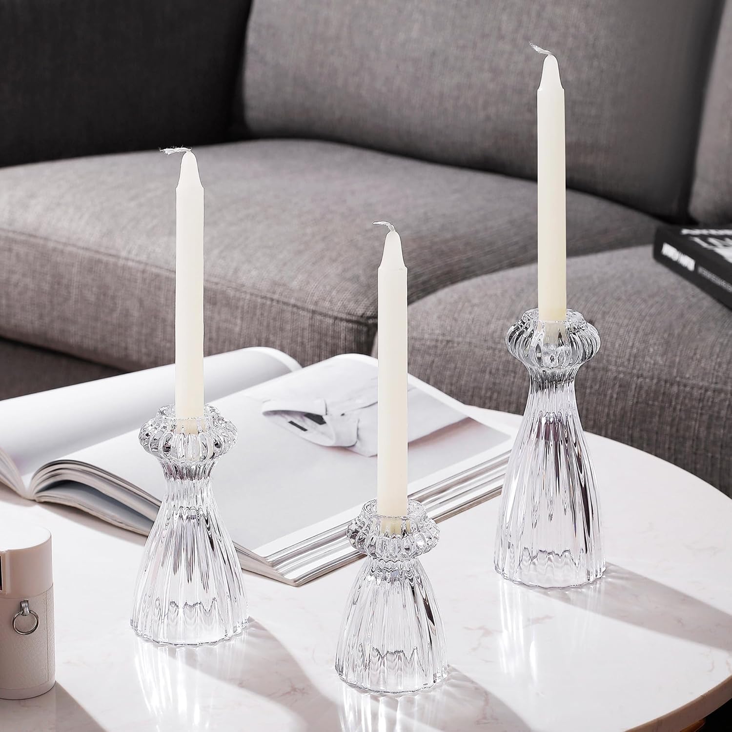 Blue Candle — Set of 3 — Clear