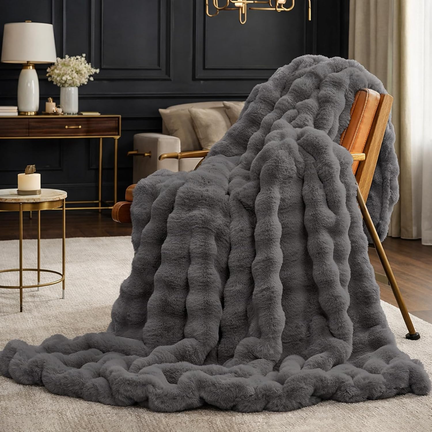 Beige Throw Pillow — 50" — Charcoal Grey