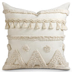 Tufted Boho Beige Throw Pillow Cover — 18"