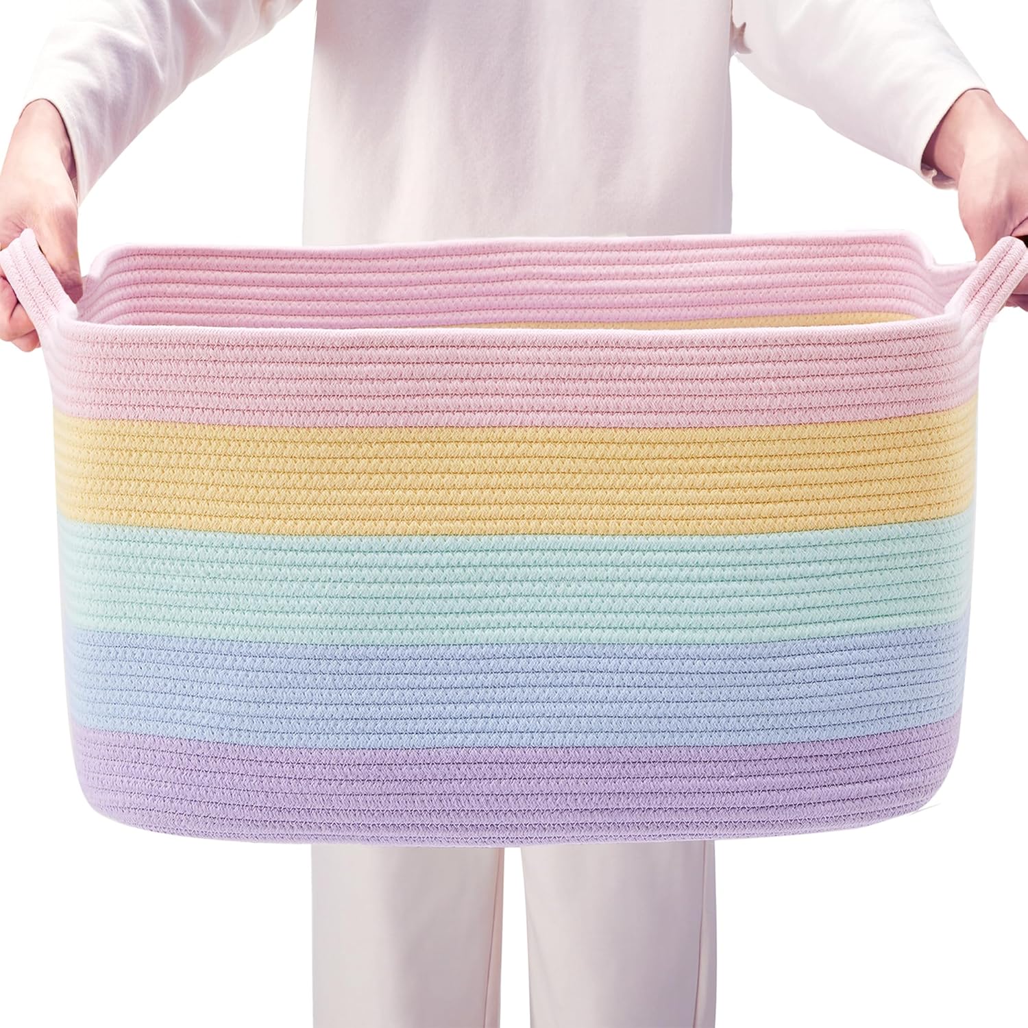 Boho Fabric Throw Pillow — 22" — Pastel Rainbow