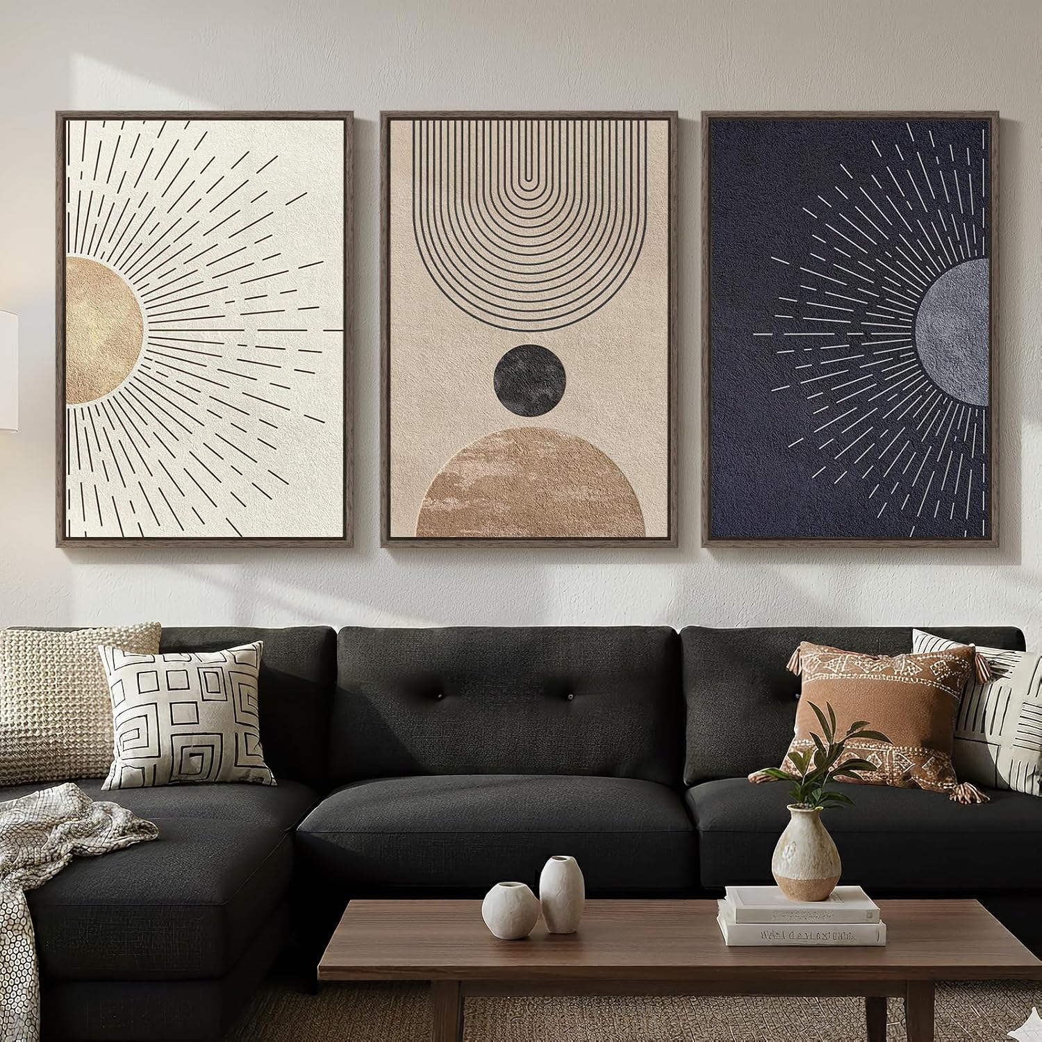 Framed Modern Beige Wall Decor — 24" — 24" W x 36" H x 3Pcs