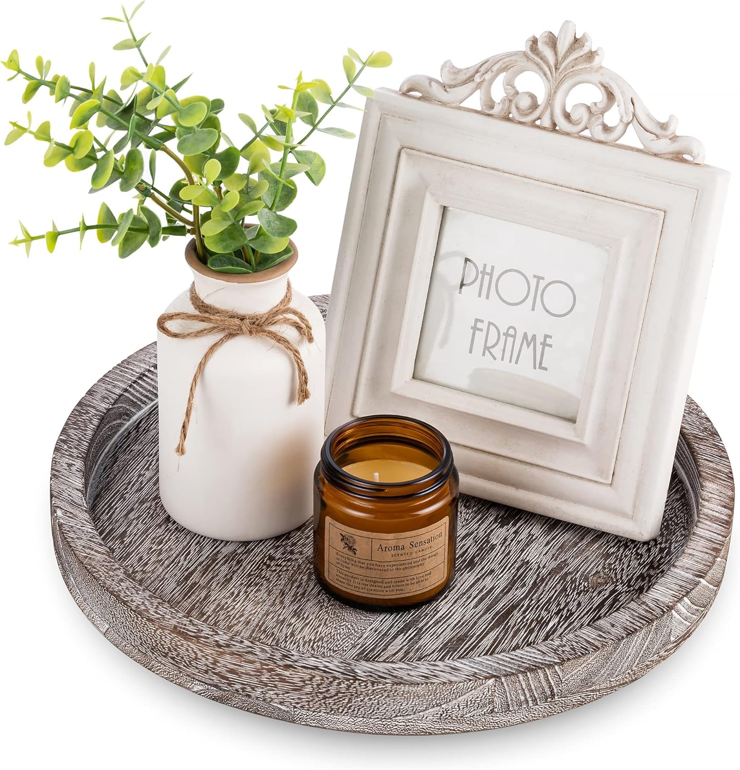 Round Farmhouse Brown Candle — Whitewashed