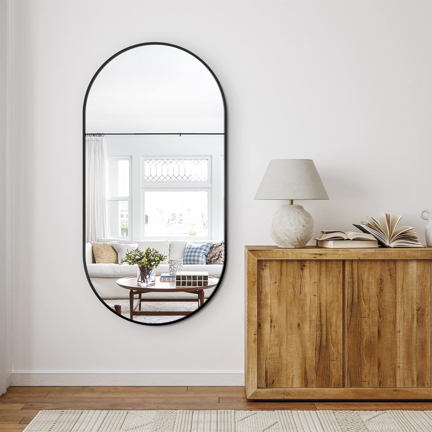 Round Black Wall Mirror — 22" — Oval Black