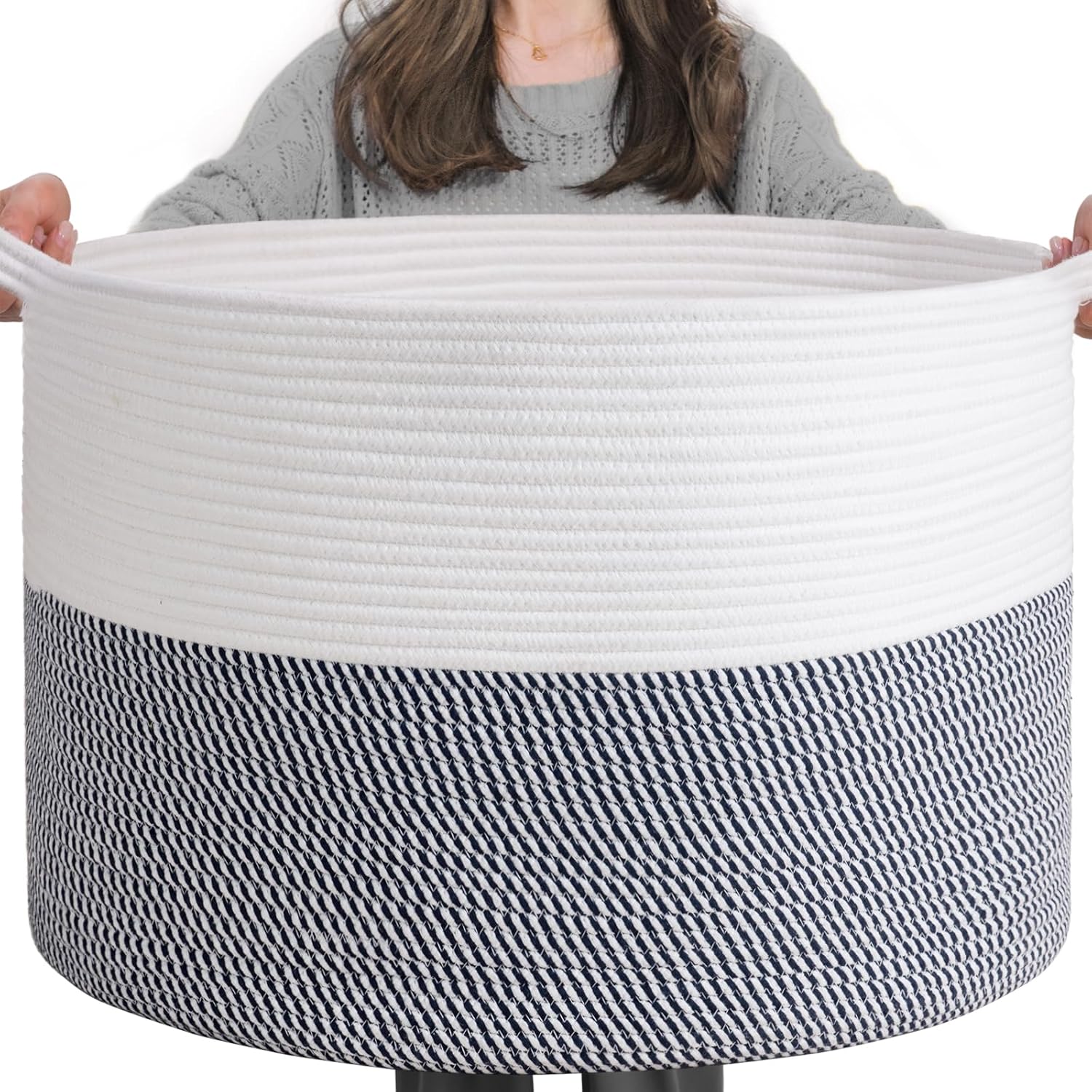 Boho Black Throw Pillow — 21.7" — White & Navy