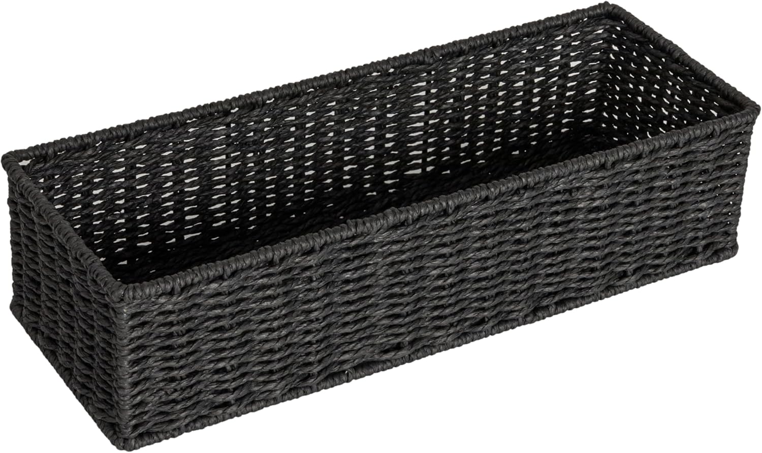 Rectangular Beige Storage Basket — Black Paper Rope