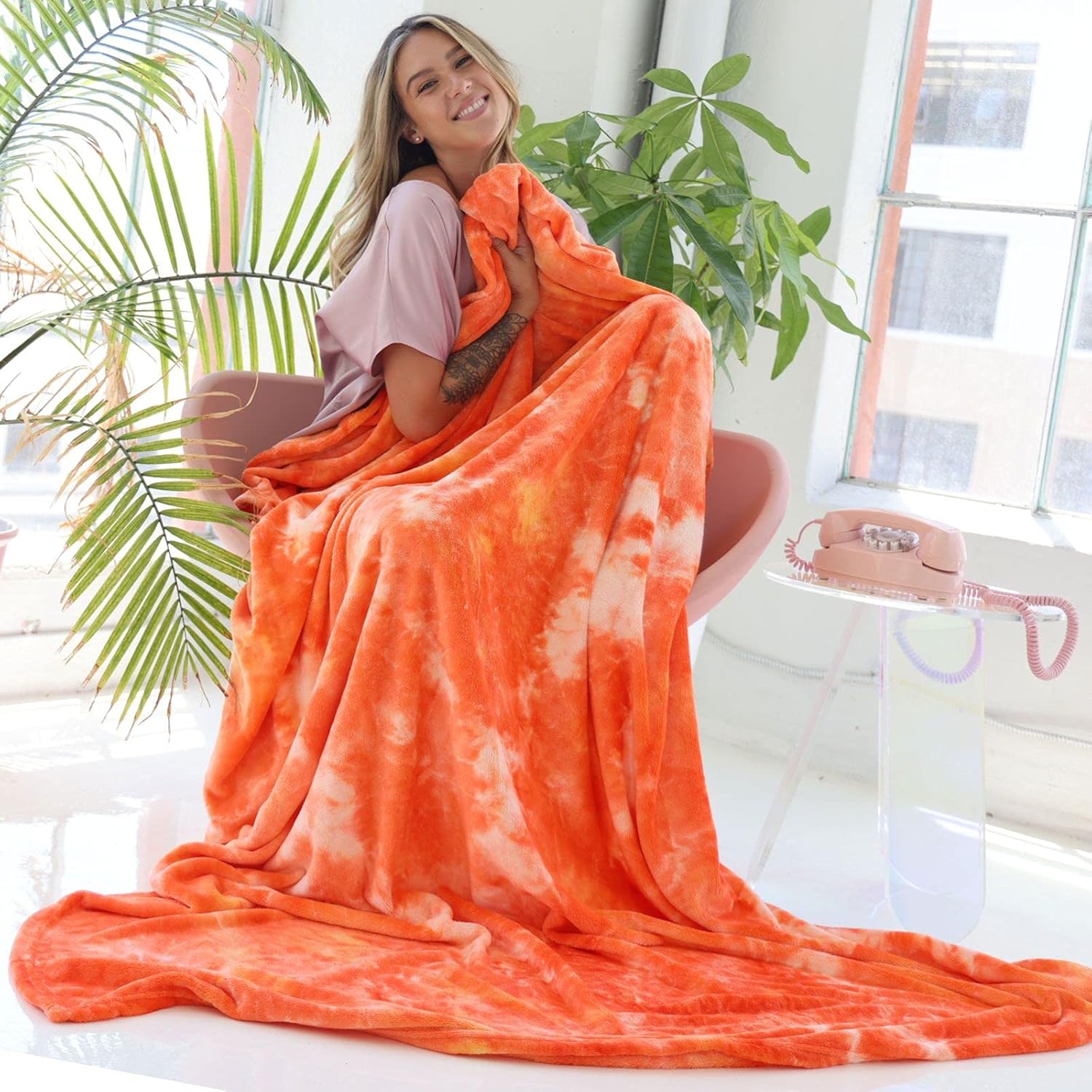 Green Throw Pillow — 50" — Orange Rainbow