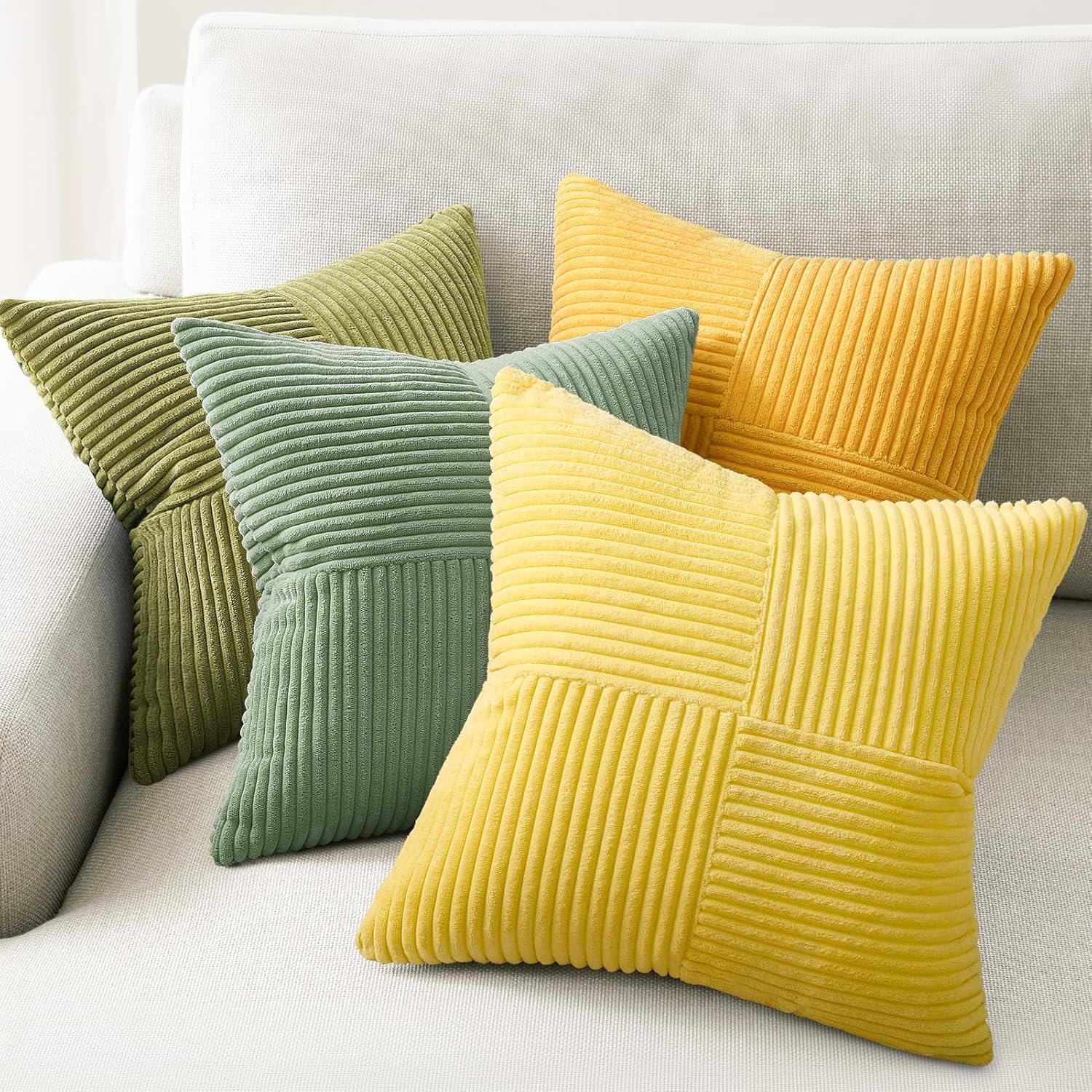 Velvet Boho Beige Throw Pillow Cover — 20" — Yellow Green